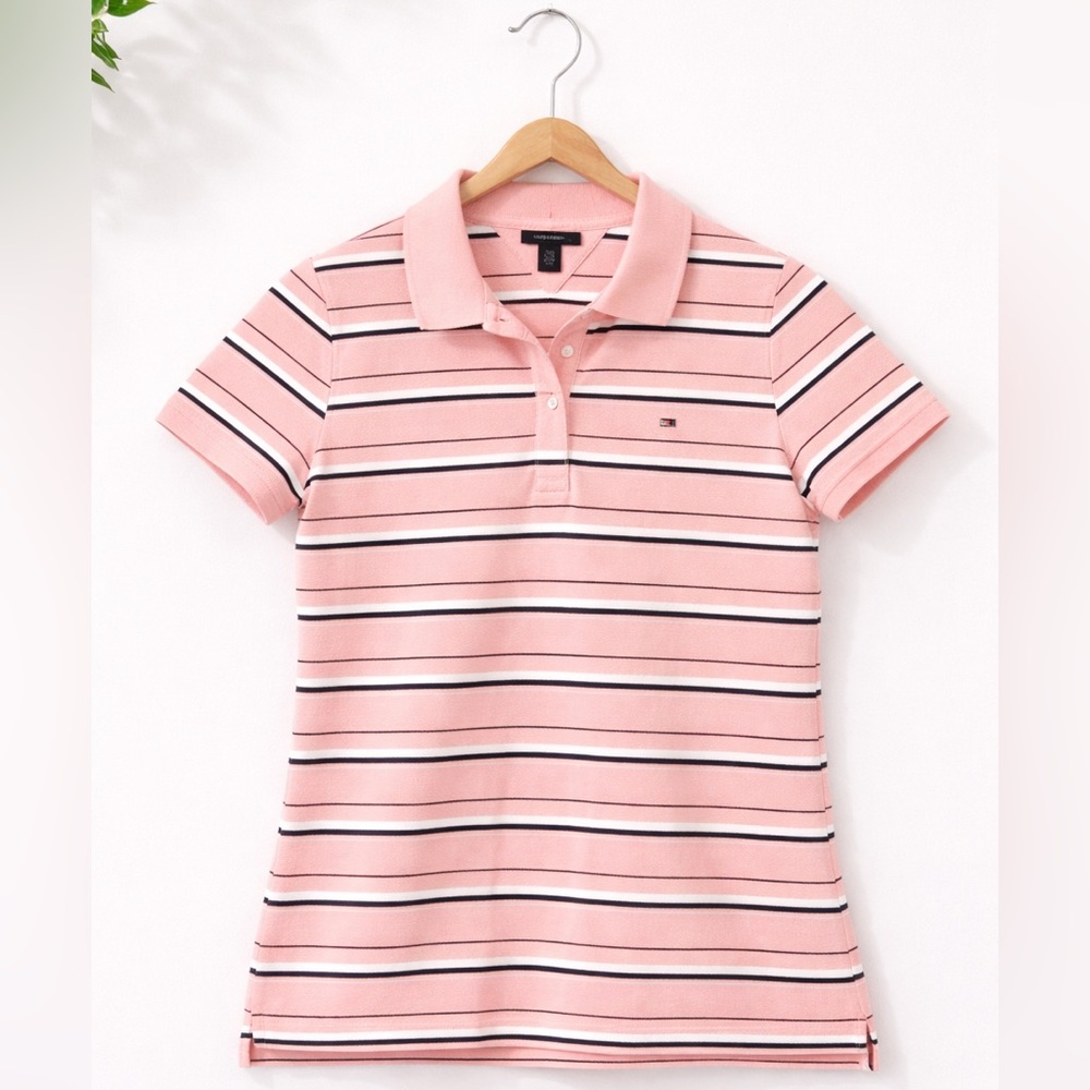 Tommy Hilfiger Pink Polo with Navy & White Stripes